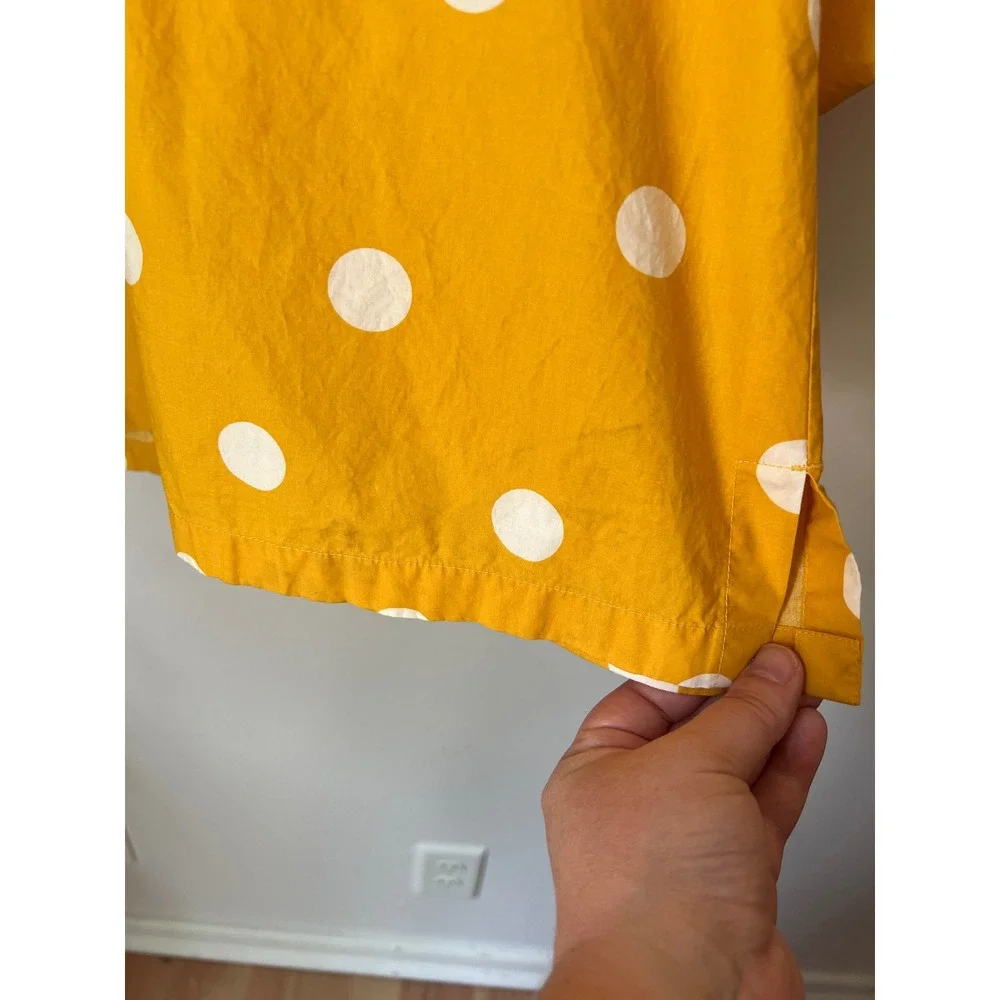 LOFT Polka Dot Blouse Yellow Puff Sleeve Retro Cotton Top Dopamine Mod Sunny M